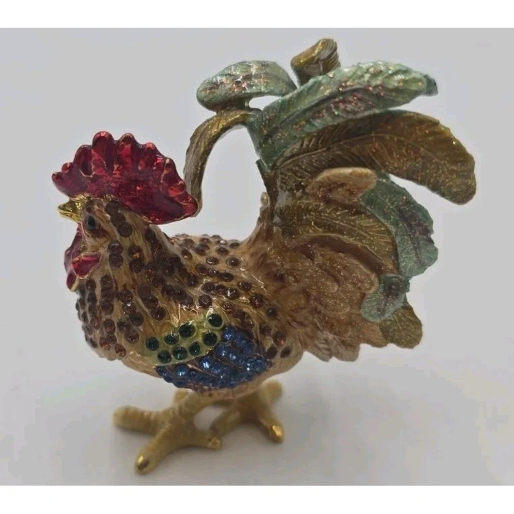 Leonardo Collection Jeweled Rooster Trinket Box Rhinestone Figurine Vintage